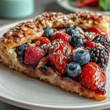 Baked Summer Berry Galette with almond crust, perfect served warm with ice cream.