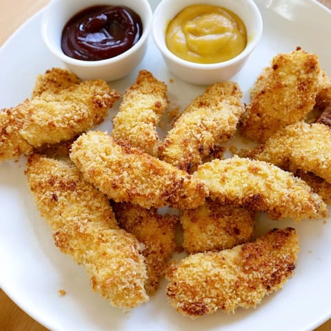 Golden, extra-crispy Chicken Tenders arranged beside dipping sauces and fresh lemon wedges.