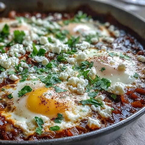 Shakshuka recipe shows fluffy eggs bubbling in zesty, aromatic tomato and pepper stew.
