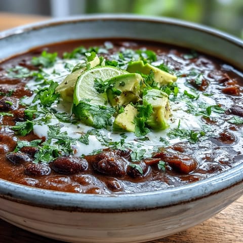 A pot of simmering black bean soup with diced carrots and celery, ready for a comforting dinner.