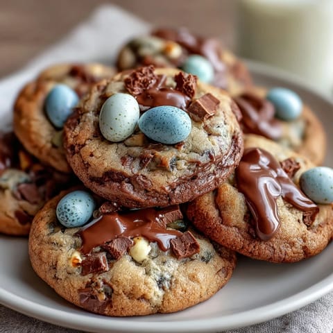 Delicious Easter cookies loaded with chocolate chips and crunchy Cadbury Mini Eggs, perfect for spring celebrations.  