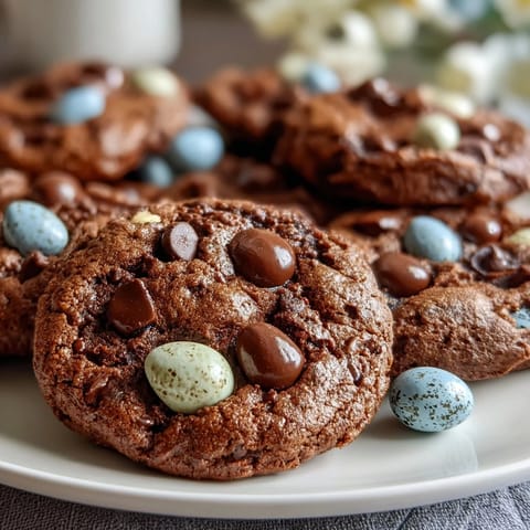 Soft and chewy chocolate chip cookies bursting with colorful Cadbury Mini Eggs, a festive Easter dessert favorite.  