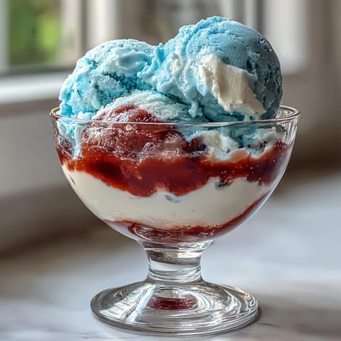 Red, White, and Blue Layered Jello Cups in clear glasses, vibrant stripes of cherry, creamy white, and blue raspberry Jello.