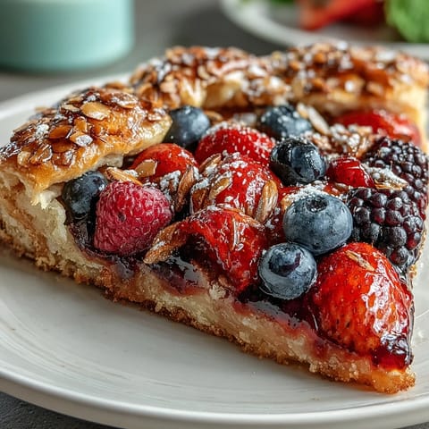Baked Summer Berry Galette with almond crust, perfect served warm with ice cream.