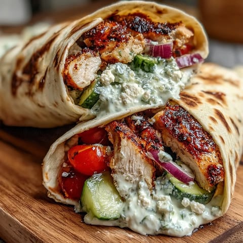 Tzatziki Chicken Wraps showcase juicy grilled chicken, creamy sauce, and fresh veggies inside.