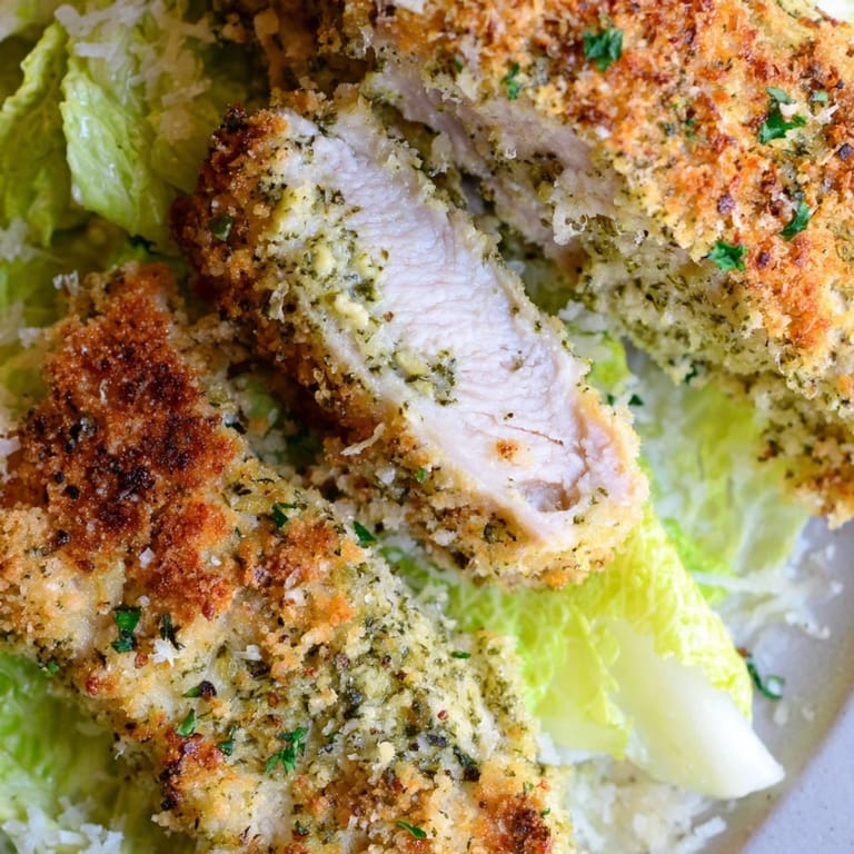 Golden herbed chicken cutlets tucked into soft pita pockets with Caesar salad and Parmesan.