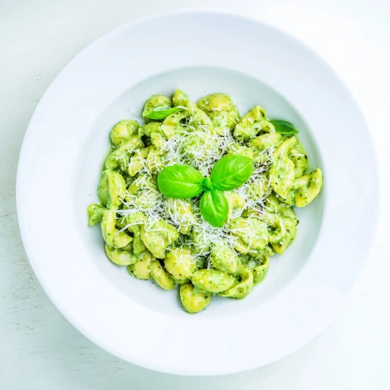 This creamy avocado pesto mac is tossed with short pasta, offering a luscious, herbaceous, and satisfying vegetarian main dish.