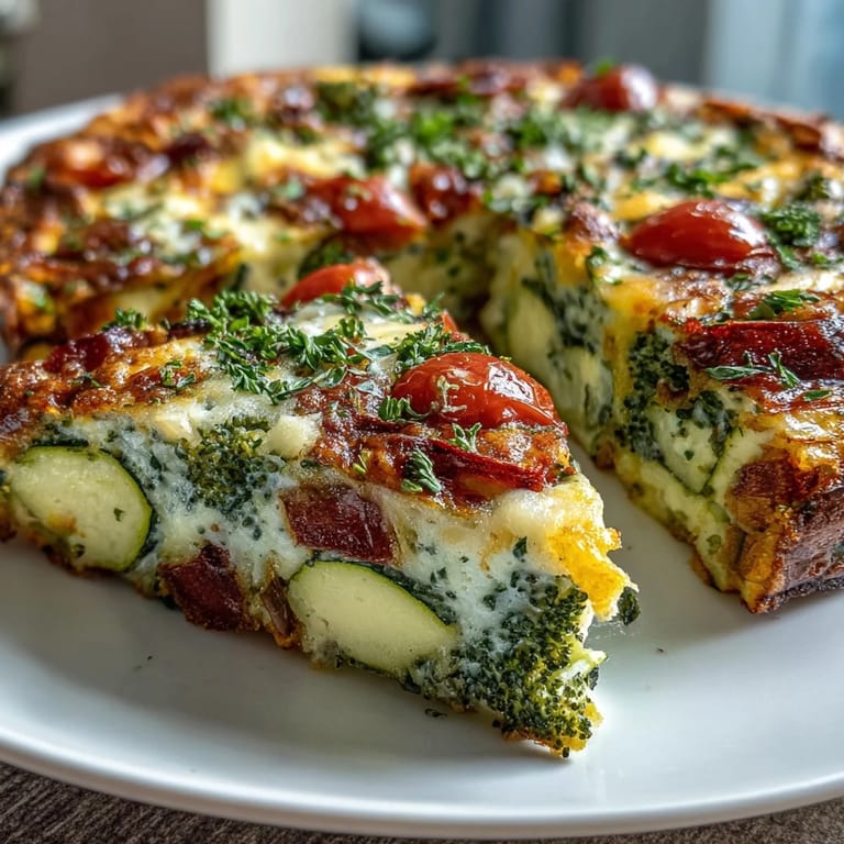 A delightful oven-baked vegetable frittata, bursting with garden flavors, perfect for any meal.