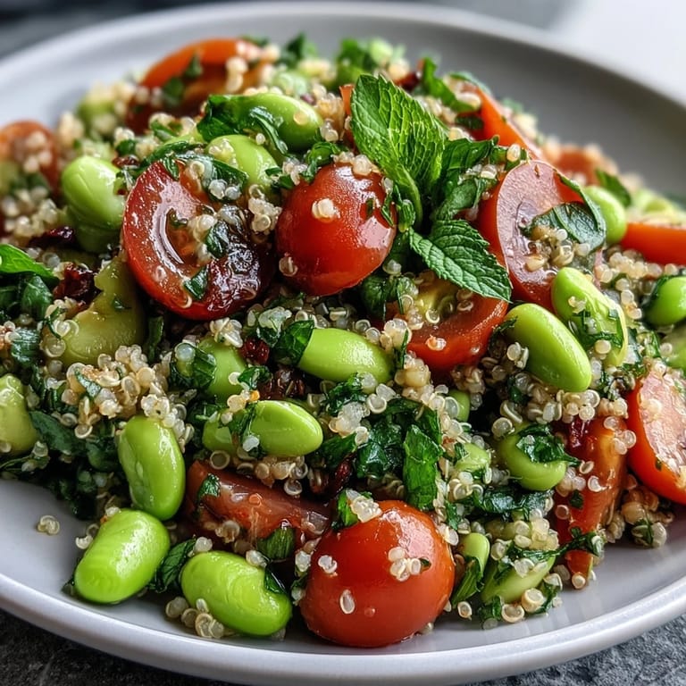 Hearty edamame and quinoa salad, a colorful and healthy meal option.