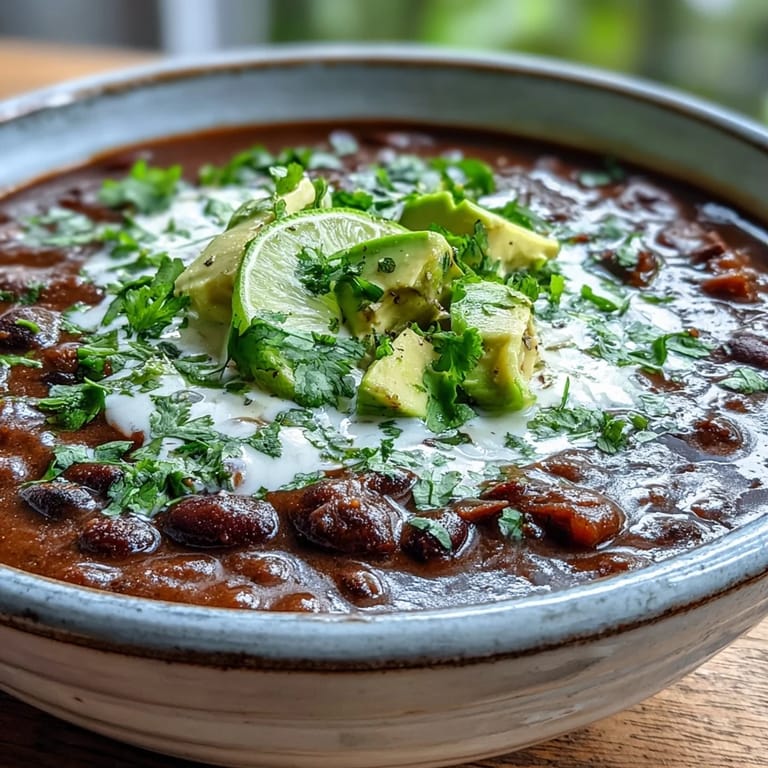 A pot of simmering black bean soup with diced carrots and celery, ready for a comforting dinner.
