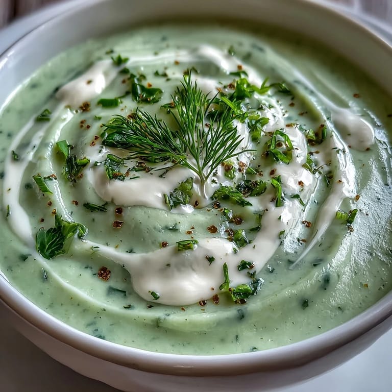Steaming Creamy Celery and Herb Soup blended until velvety, topped with fresh dill and a drizzle of cream.