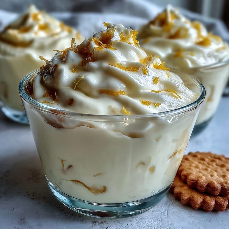 Silky Lemon Fool in a dessert cup, featuring a marbled lemon cream and whipped cream mixture beside a lemon twist garnish.
