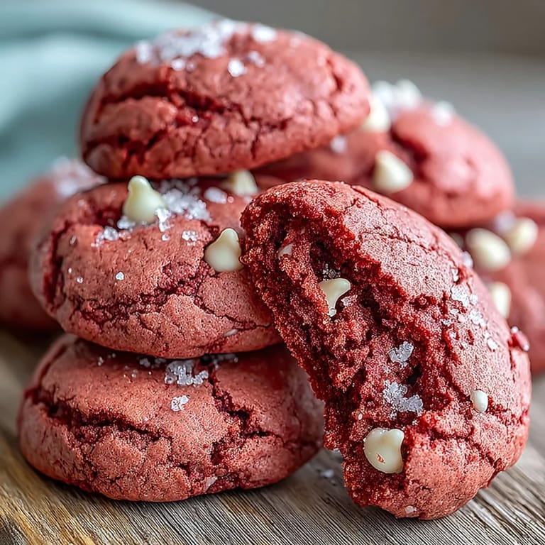 Delicious Pink Velvet Cookies stacked on a white plate, perfect for festive parties and sweet treats.