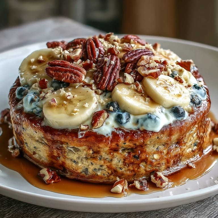 Close-up of a Protein Pancake Bowl showing oats, banana chunks, and creamy yogurt for a high-protein morning meal.