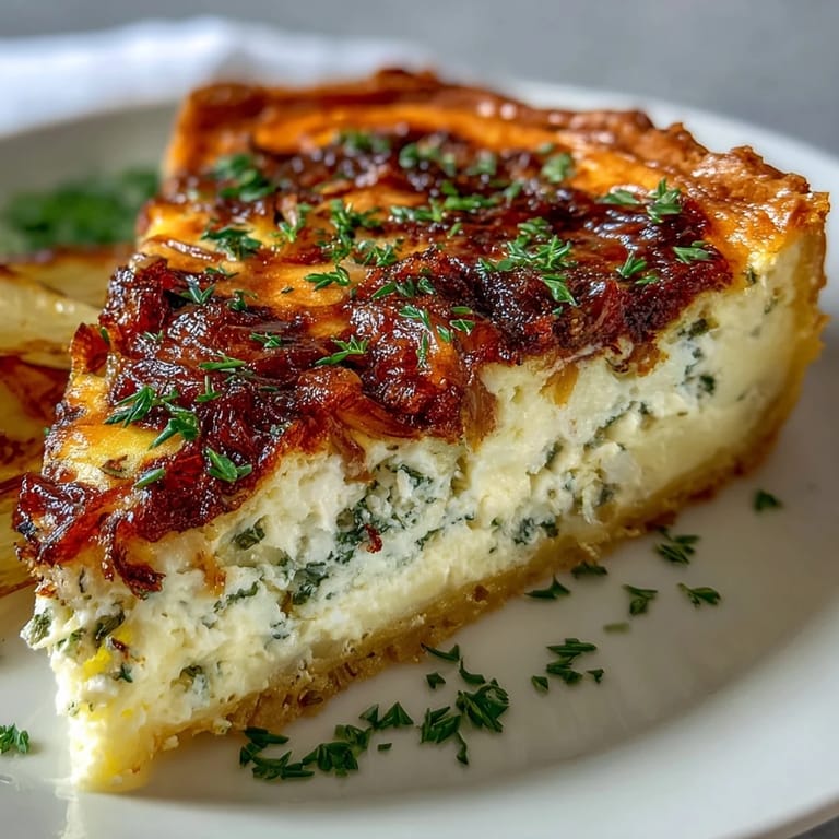 Savory Spring Brunch Quiche with Leeks and Gruyere, golden top with melted cheese, perfect for a light spring lunch.