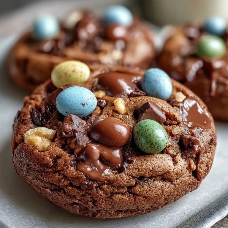 Golden-baked cookies with melty chocolate chips and vibrant Cadbury Mini Eggs, ideal for Easter baking and sharing.