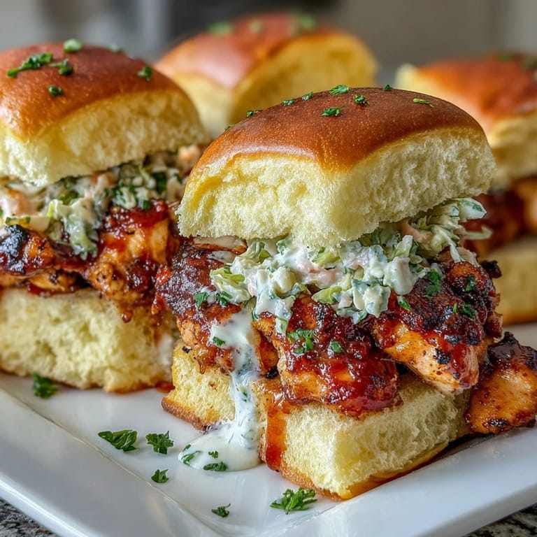 Easy 4th of July BBQ chicken sliders featuring tender meat, tangy coleslaw, and golden toasted buns for celebrations.