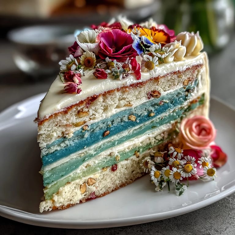 Vibrant ombre spring cake crowned with edible floral arrangement, showcasing soft colors and artful decoration for any special event.