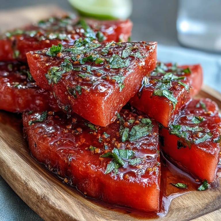 Zesty Tajin-seasoned watermelon wedges with a squeeze of lime create a vibrant, healthy treat bursting with flavor.