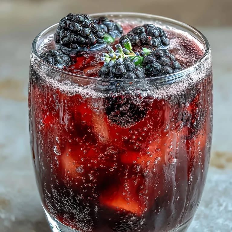 Close-up of blackberry lavender lemonade fizz, showing deep purple hues and effervescent bubbles, perfect for summer entertaining.