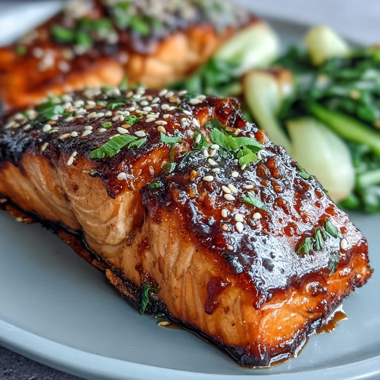 Savory Miso Glazed Salmon with Sesame Bok Choy, showcasing fluffy white fish and crisp, sesame-kissed greens.