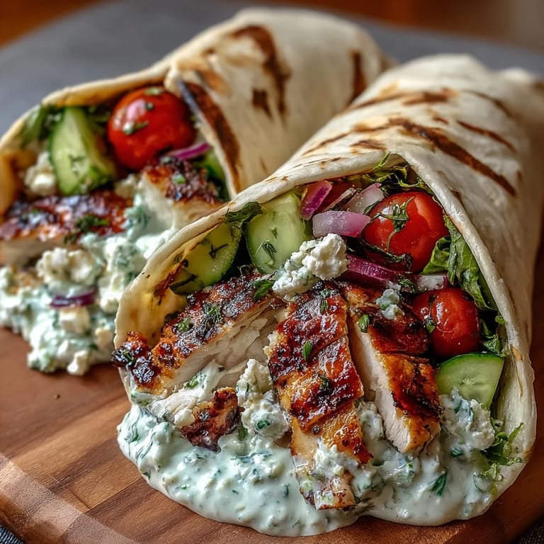 Perfectly assembled Tzatziki Chicken Wraps ready to enjoy as a light, satisfying lunch.
