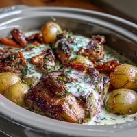 Tender pork chops and vegetables in creamy ranch sauce, served hot from the Crockpot Ranch Pork Chops.
