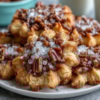 Delicate flower-shaped shortbread cookies with golden edges, perfect for spring celebrations and afternoon tea.