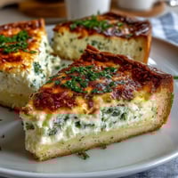 Golden Spring Brunch Quiche with Leeks and Gruyere, creamy custard and tender leeks baked in flaky crust, ready to serve.